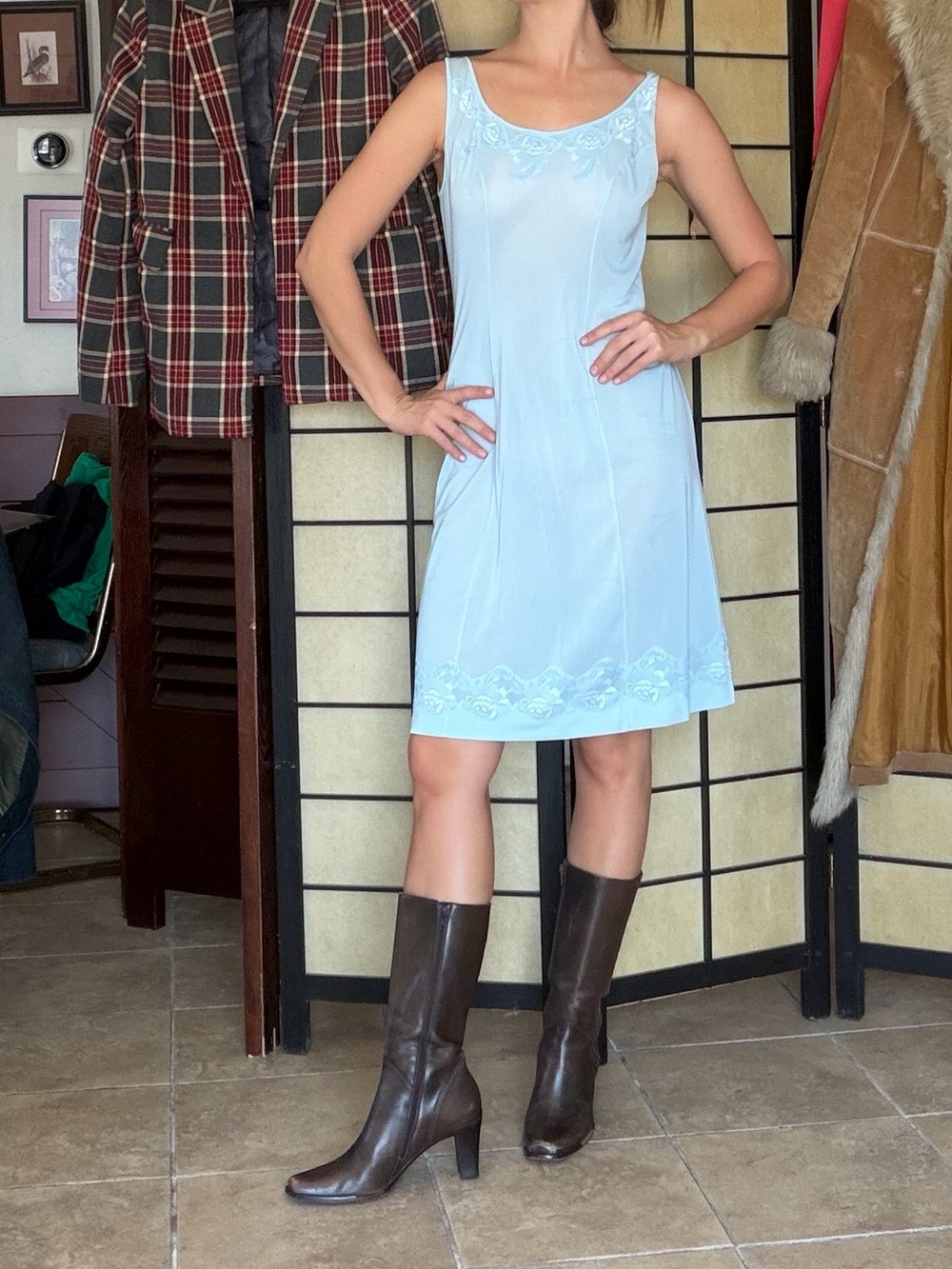 Vintage Light Blue Lace-Trim Slip Chemise - Picture 2 of 5
